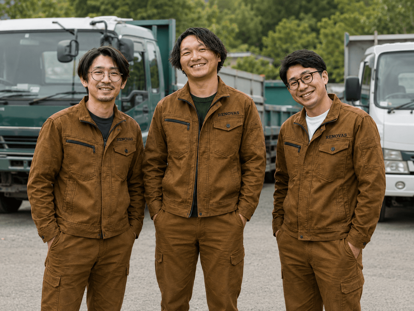 トラックの前に並ぶRENOVASのスタッフ
