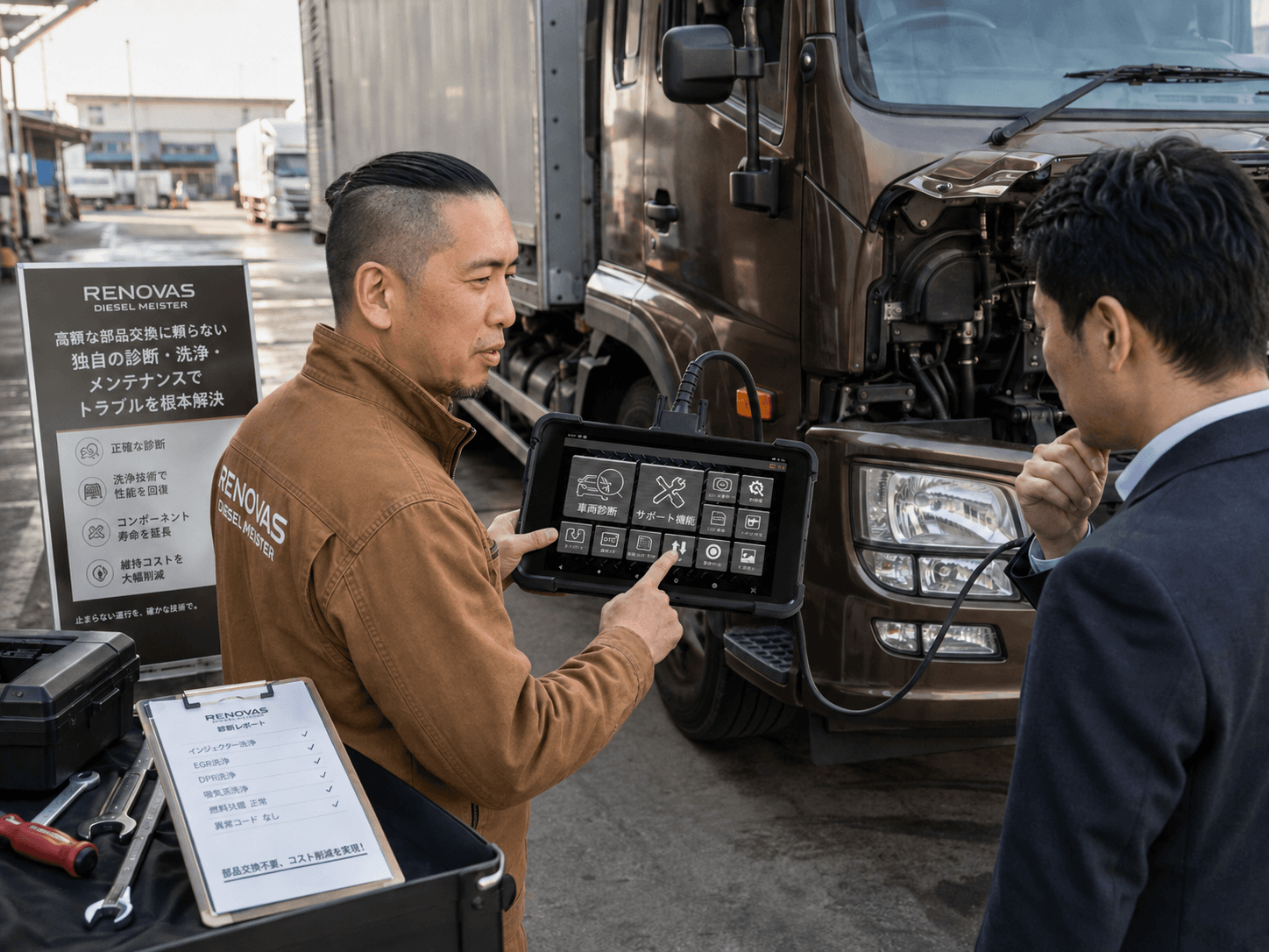 DIESEL MEISTERの全車両診断の様子